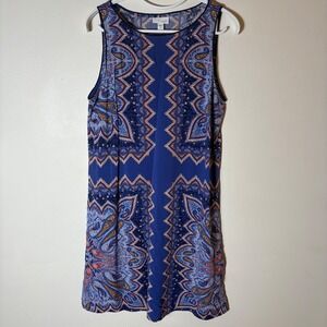 J. Jill Majestic Blue Paisley Sleeveless Midi Dress Size Small Petite